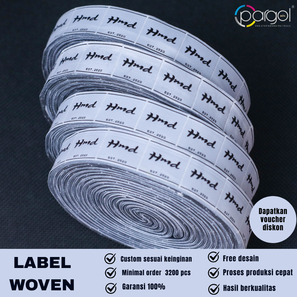 Label Woven Custom – Logo & Nama Brand | Damask Halus Premium