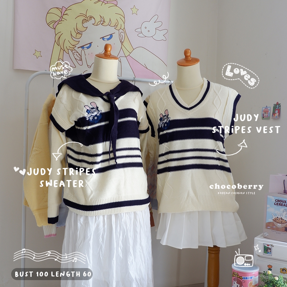 CHOCOBERRY - JUDY STRIPES VEST & SWEATER | zootopia kawaii rabbit longsleeve rompi