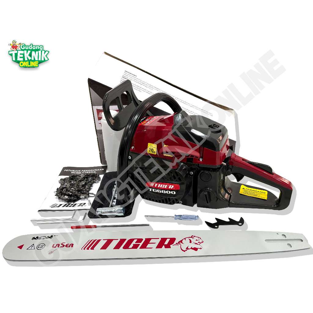 Mesin Chainsaw 22" Bar Laser TIGER TG6800 TG6880RT 2Tak Senso / Mesin Gergaji Kayu Chain Saw Bar Las
