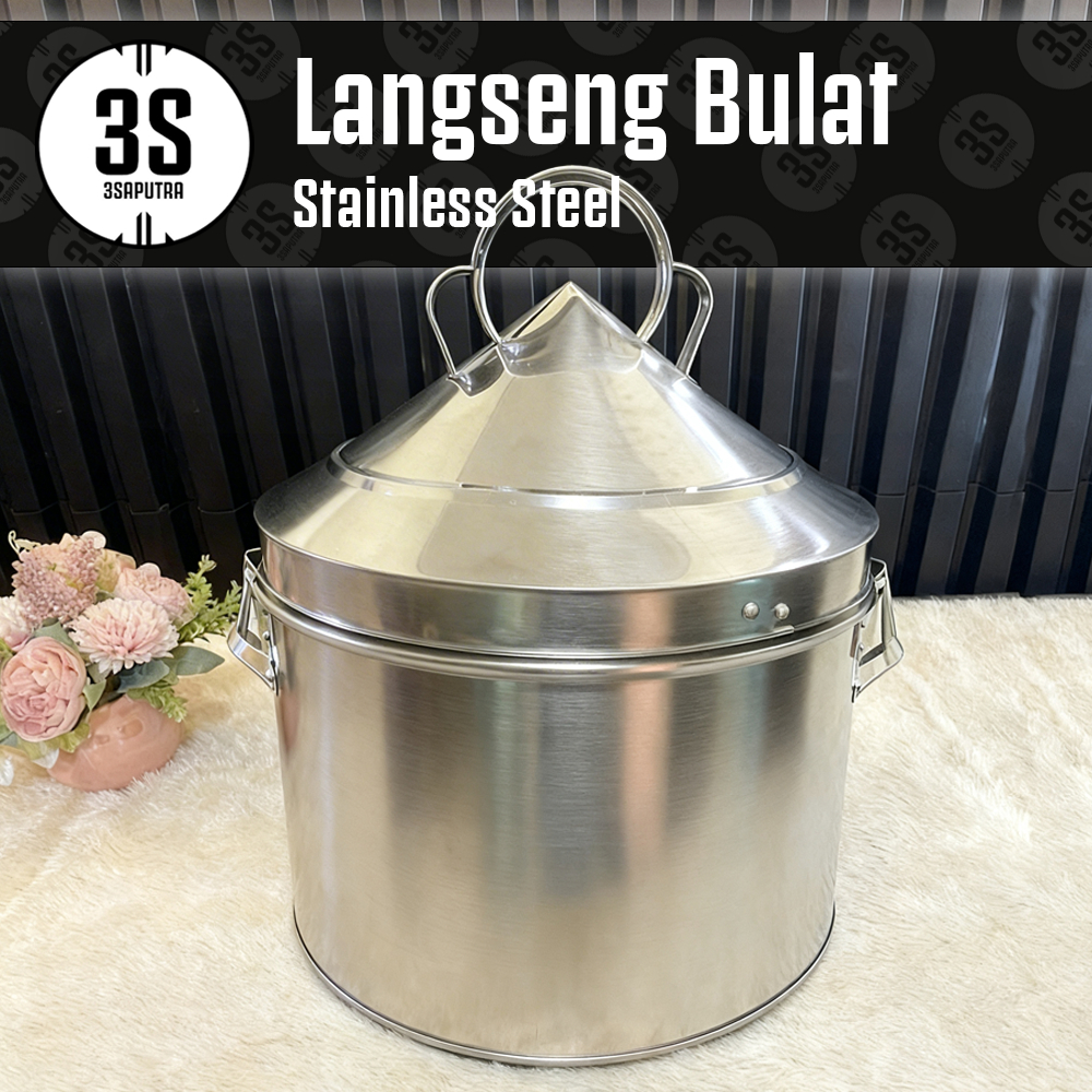 LANGSENG STAINLESS STEEL 10 LITER DANDANG KUKUS BULAT 40 LOYANG SARANGAN 2 MACAM LUBANG BESAR KECIL