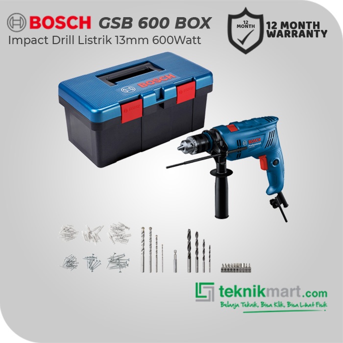 Bosch Bor Impact Listrik Set 600W 13MM GSB 600 FISHERMAN BOX