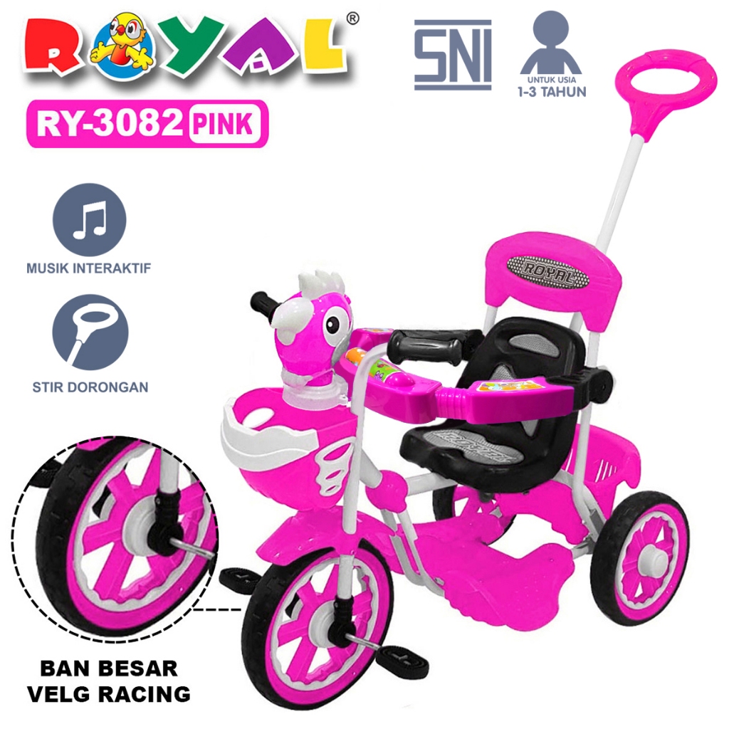 SEPEDA ANAK RODA TIGA ROYAL RY-1382 TRICYCLE BECAK DENGAN MAINAN BERMUSIK + PENGAMAN + DORONGAN