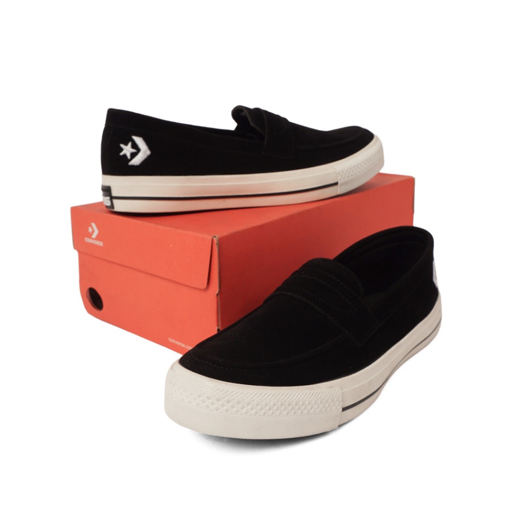 SEPATU CONVERSE ALL STAR LOAFERS BLACK SLIP ON FREE SOCKS