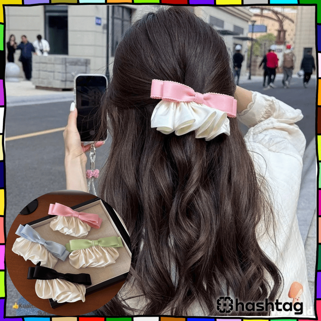 Hastag_iD Jepit Rambut Pita Ruffle Satin Premium Aksesoris Rambut Korea Silk Ribbon Hairpin Y4139