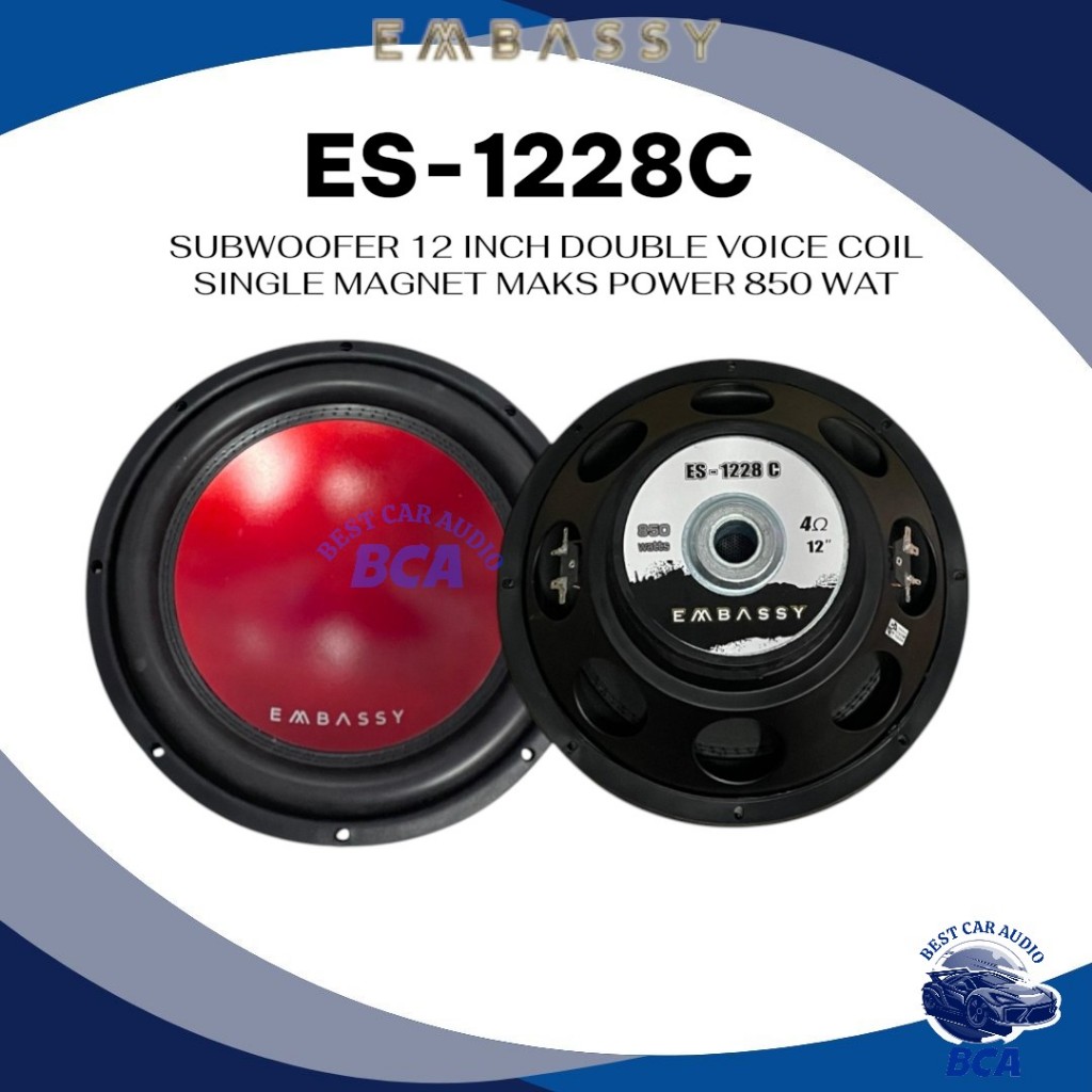 SUBWOOFER 12 INCH EMBASSY ES-1228C DOUBLE VOICE COIL SINGLE MAGNET MAKS POWER 850 WAT