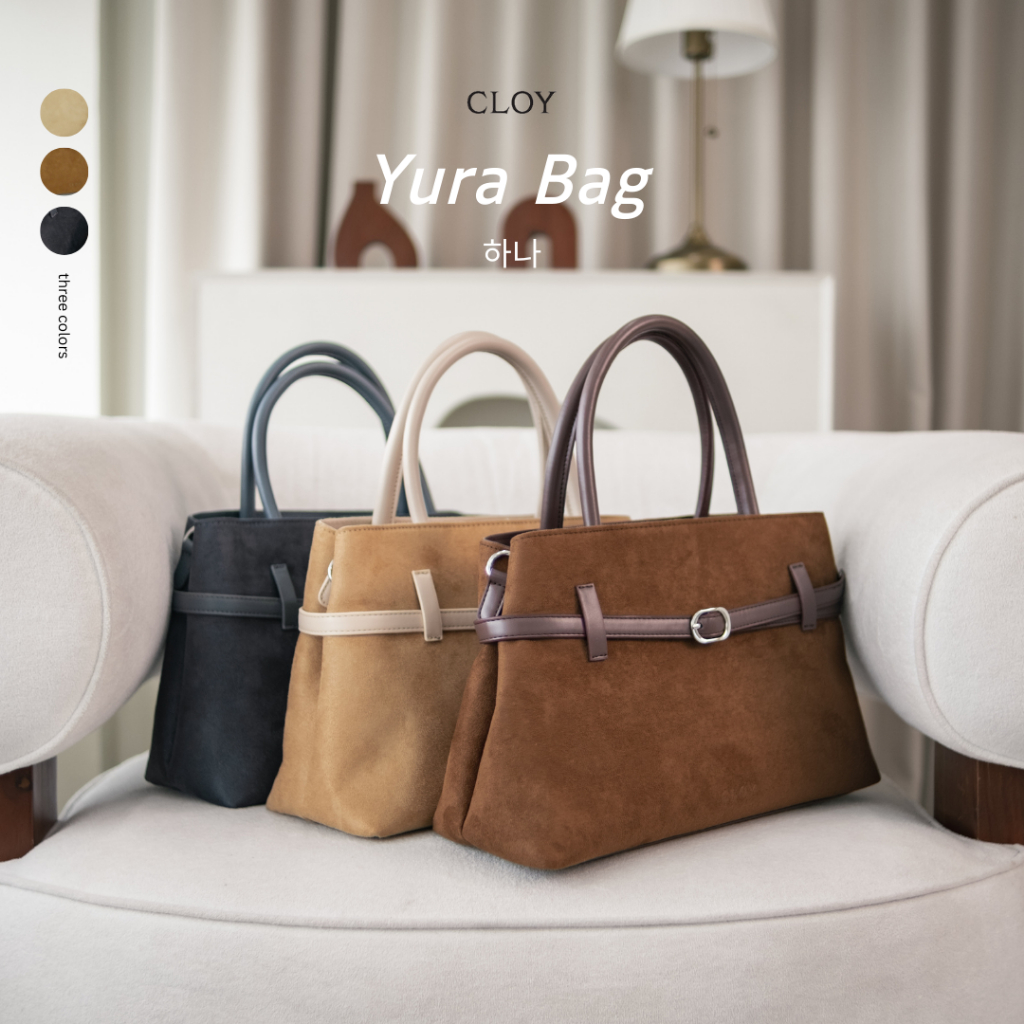 CLOY YURA Tas Totebag Wanita Kain Suede Dua Sisi Besar Tas Bahu Elegan Tas Selempang