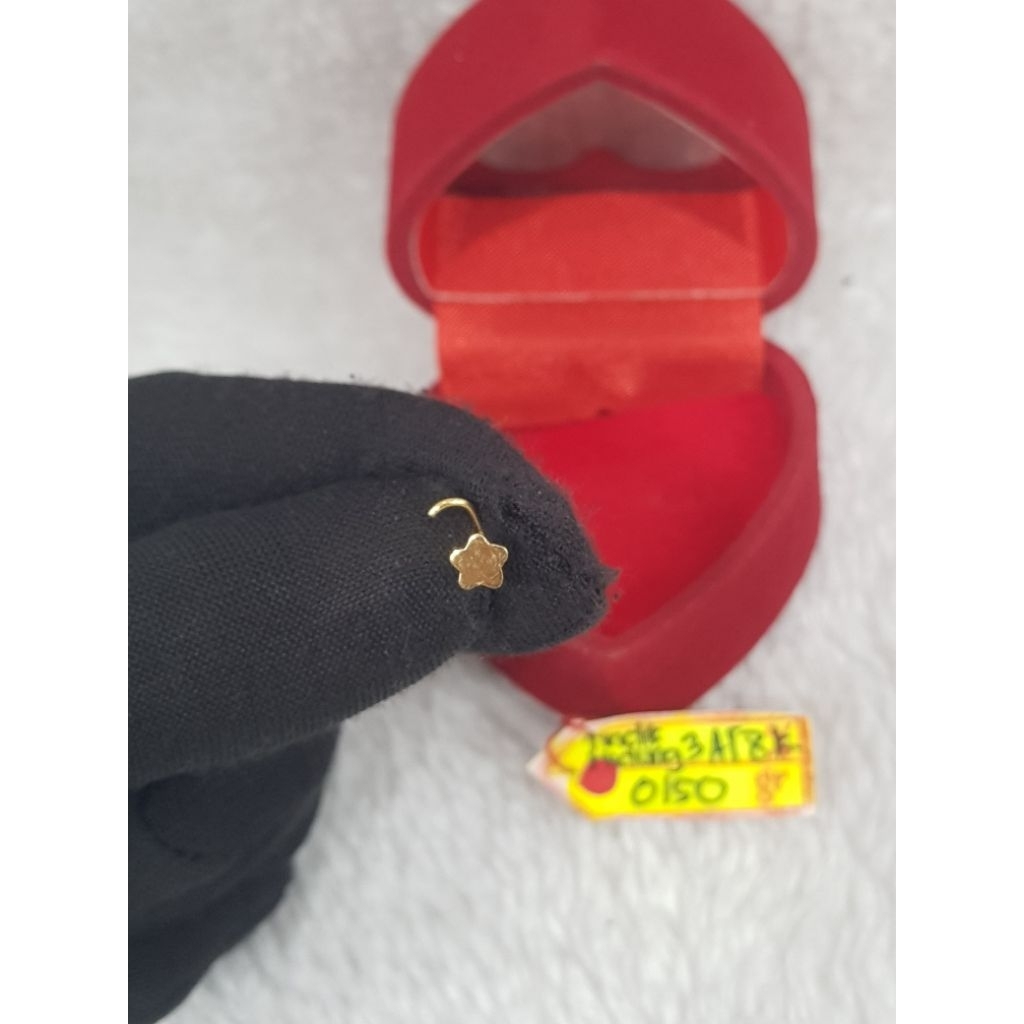 AT1050DLM Tindik hidung model bintang emas kuning asli berat 0.150 kadar 8k 375%