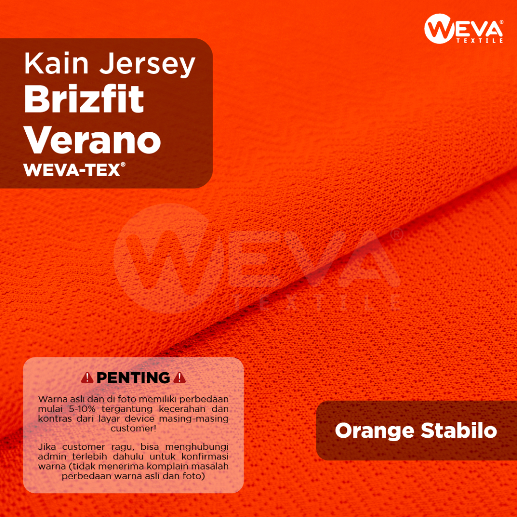 BRIZFIT VERANO Bahan Kain Jersey Dryfit Milano Orange Stabilo 25 - Kain Brizfit Activewear Weva Text