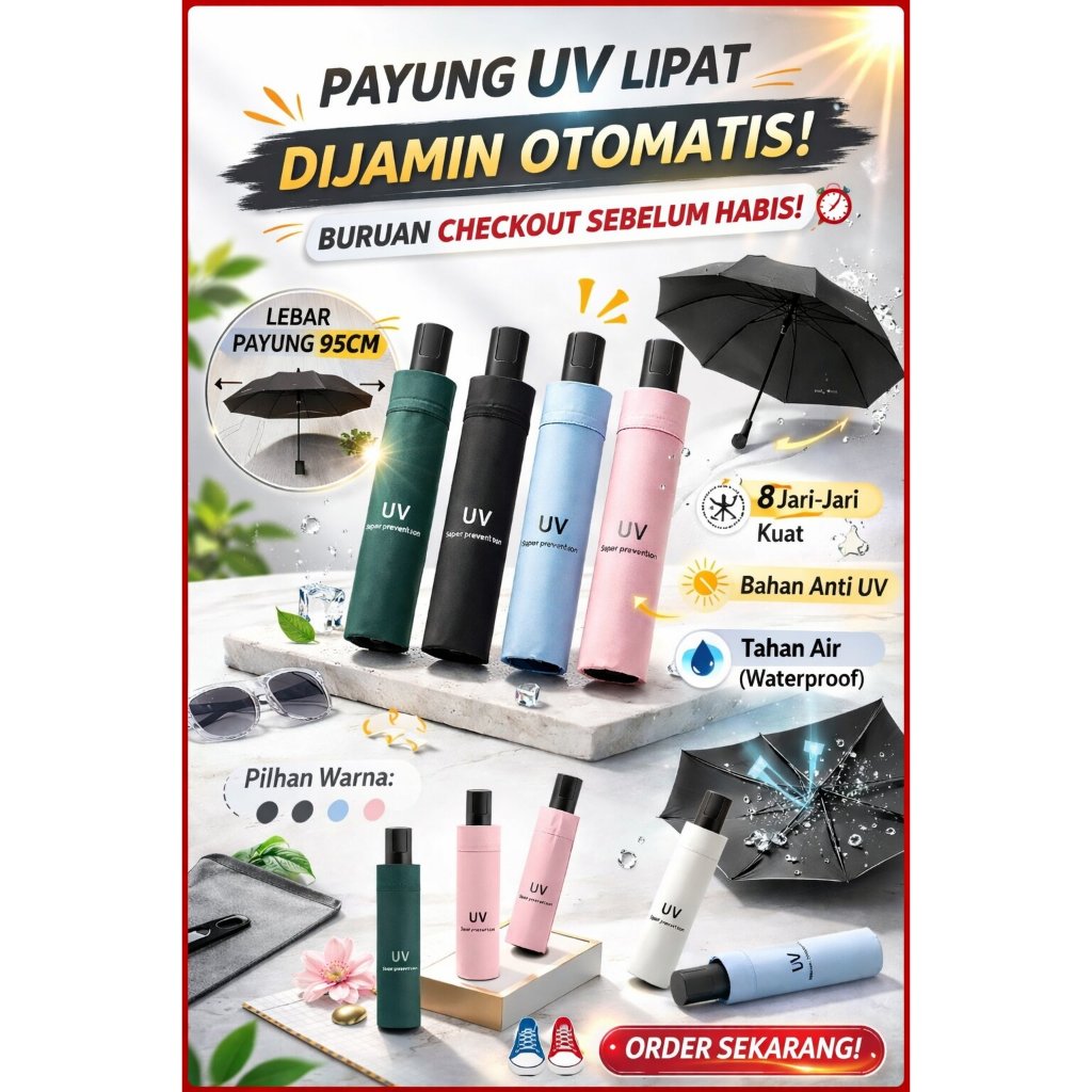 Payung OTOMATIS Lipat UV Protection-Payung UV Otomatis Lipat Trave GROSIR-Payung UV Otomatis Lipat T