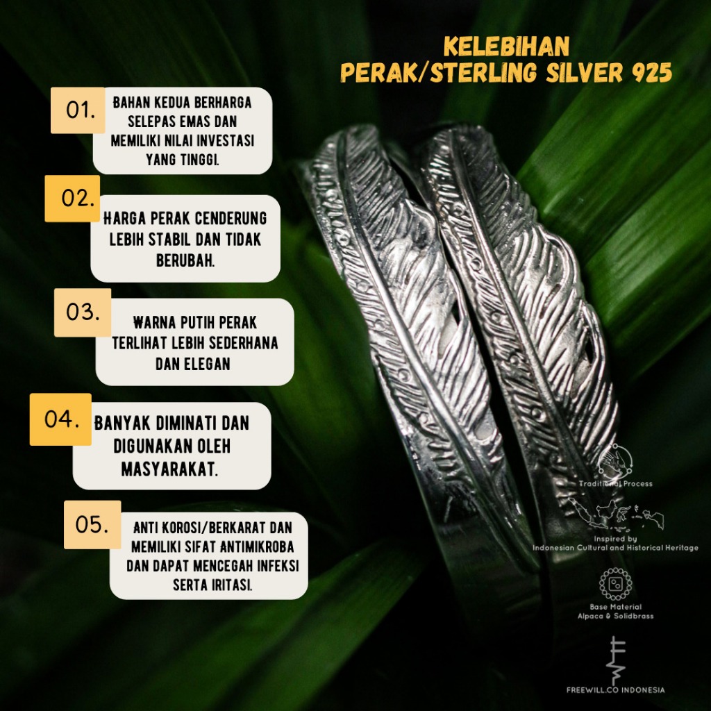 Gelang Perak Pria RUAI FREEWILL - Feather Bracelet 925 Sterling Silver