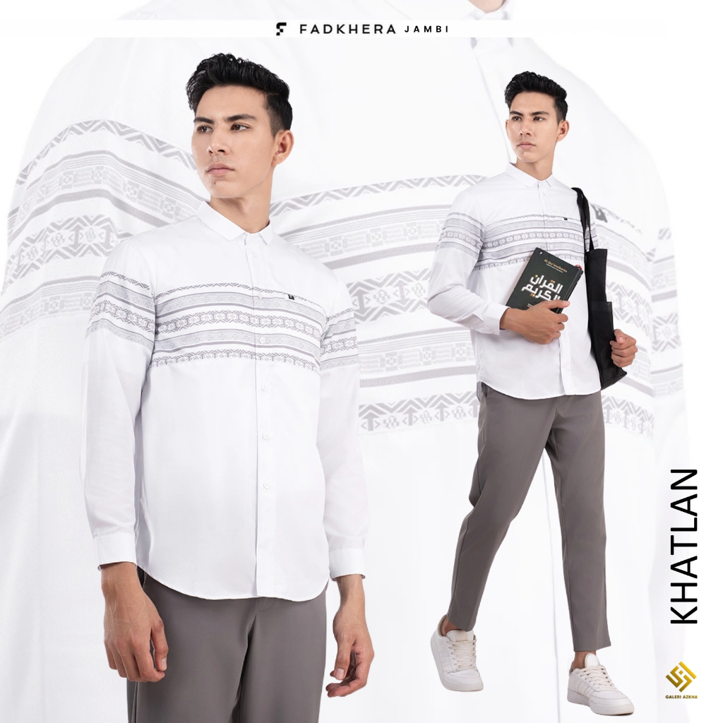 FADKHERA Khatlan Baju Koko Ramadhan Series Lengan Panjang Premium Putih Kombinasi Batik