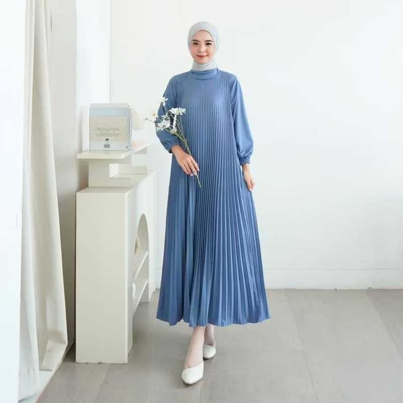 Dress Plisket Lengan Panjang / Gamis Plisket Panjang 130cm / Payung / Maxy Dress Pleats / Gamis Plis
