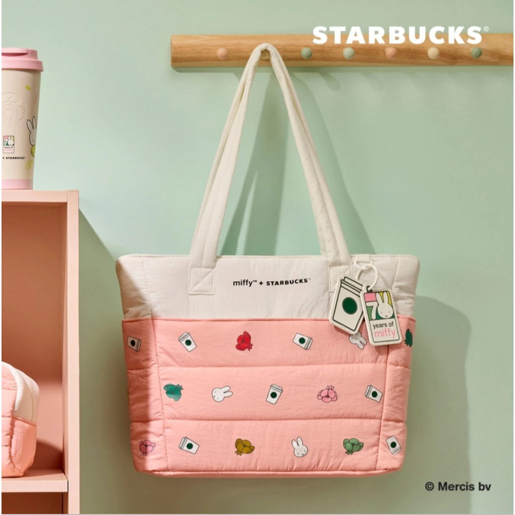 Miffy Starbucks 70th Anniversary Puffer Tote Bag Pink tas kerja sekolah hadiah