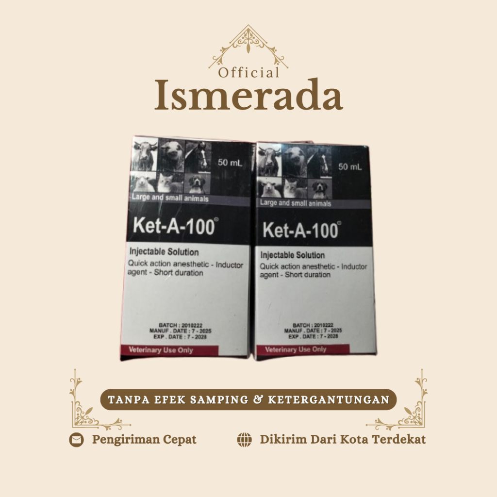 Ket-A-100 50ml Obat Anesthesi, Premedikasi, Induksi & Maintenance Hewan Mengandung Ketamin 100mg Unt
