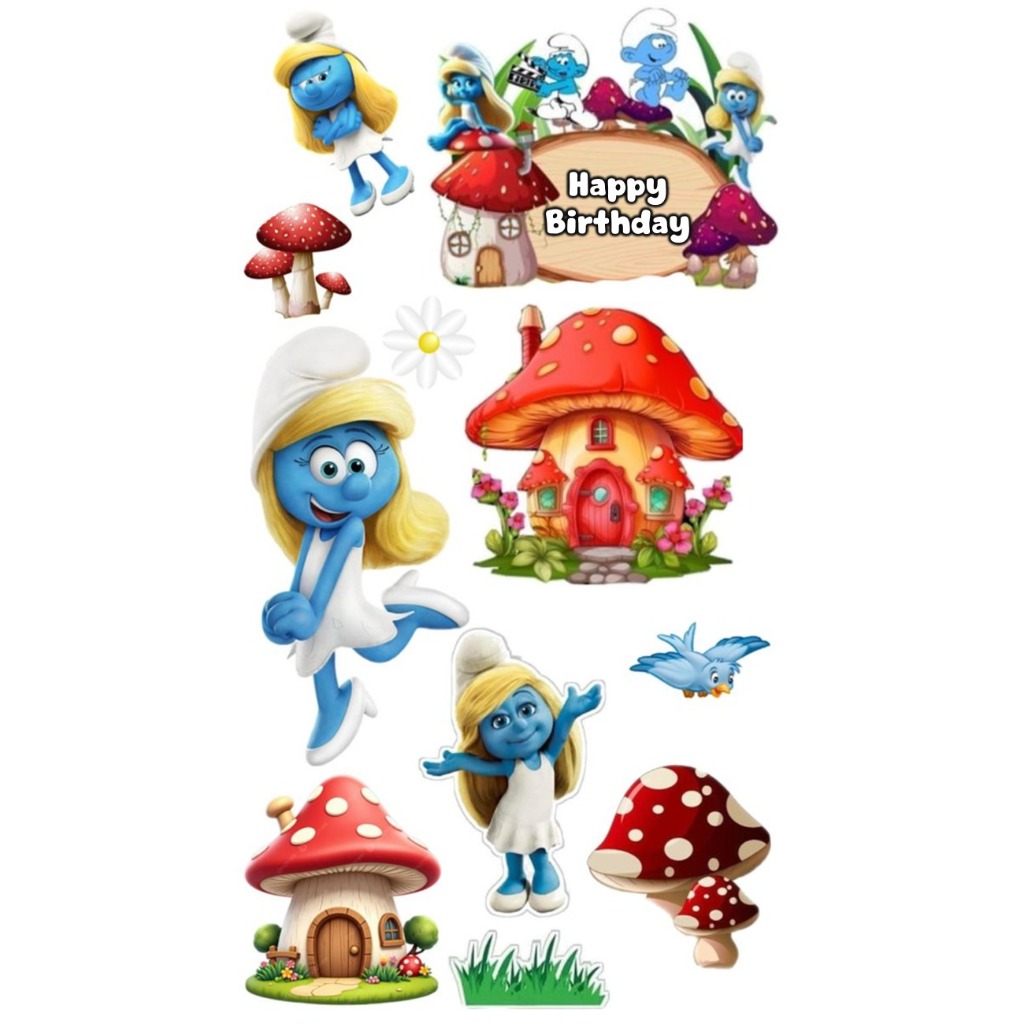 TOPPER Cake Ultah The SMURF [FREE] custom Nama/Foto