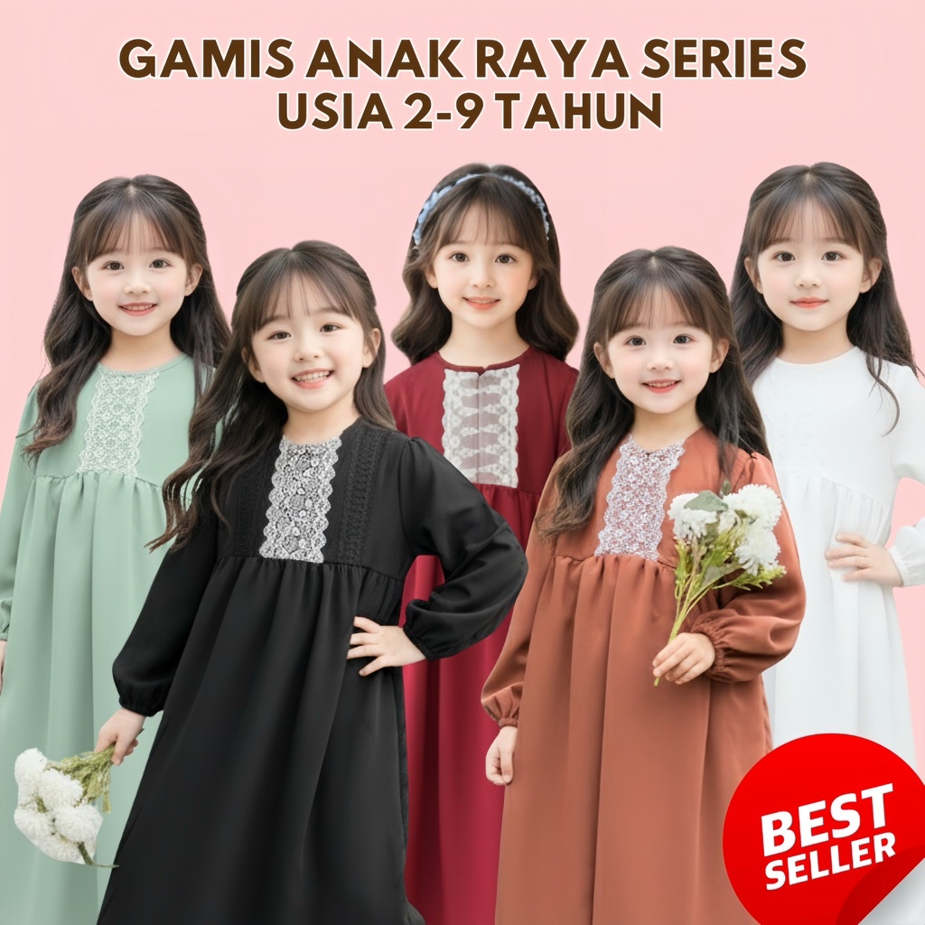 BAJU LEBARAN ANAK GAMIS ANAK CERUTY RENDA LEBARAN