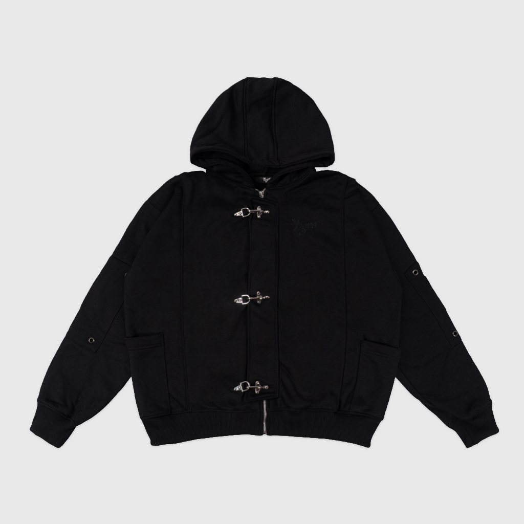 Figco - Hoodie Fireman Clasp Zipper Pocket Charism Black