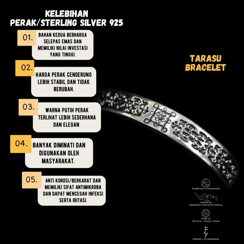 Gelang Perak Pria TARASU FREEWILL - 925 Sterling Silver Bracelet