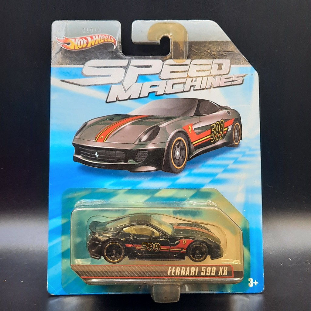 Hot Wheels Speed Machine Ferrari 599 XX Hitam Card Kerut Velg Pudar