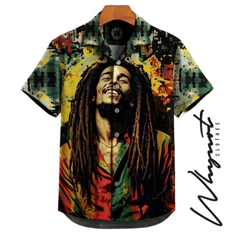 WHYNOT - KEMEJA PRINTING - Kemeja Pendek Bob Marley Urban Graffiti