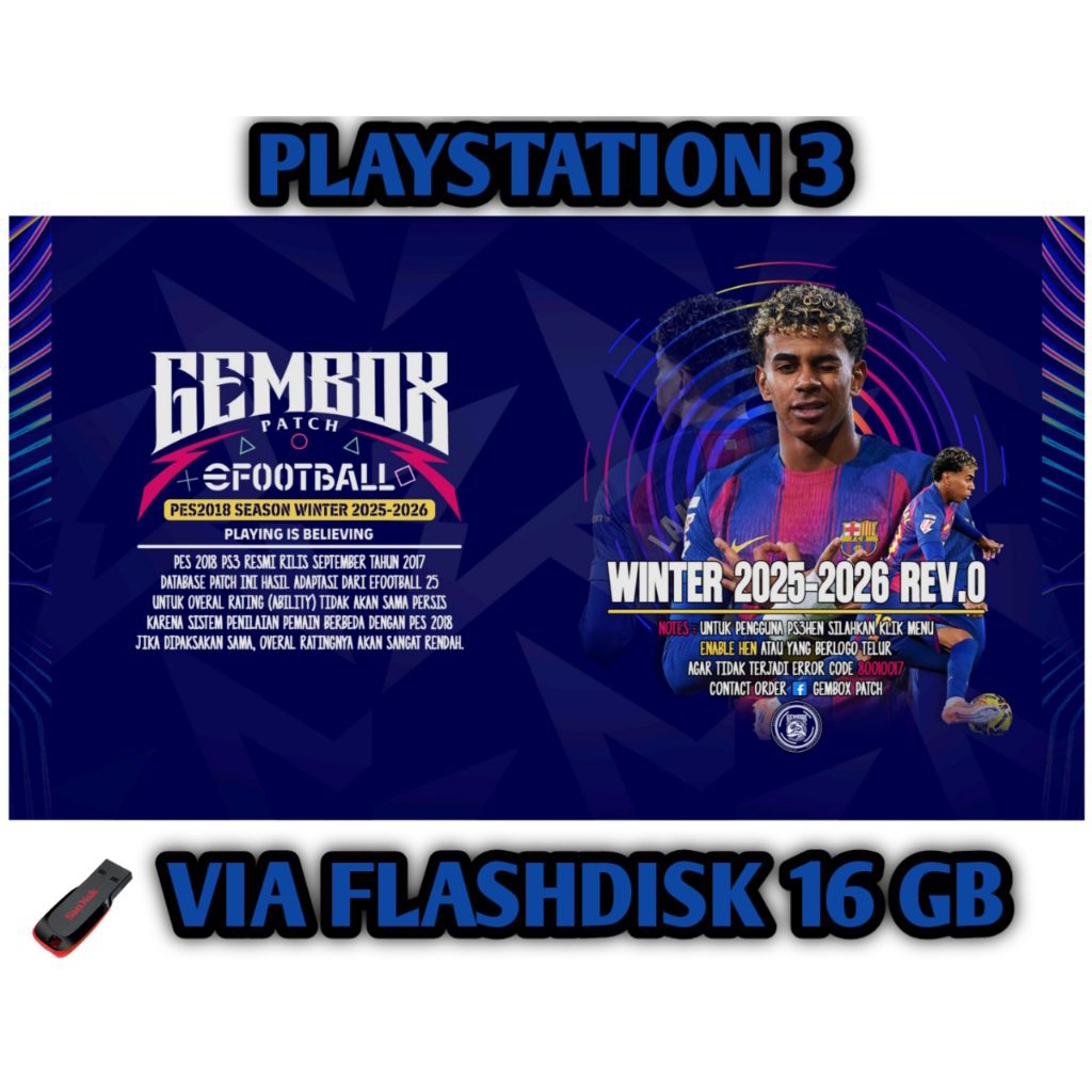 Game Bola PS3 eFootball GEMBOX PATCH || Via Flashdisk