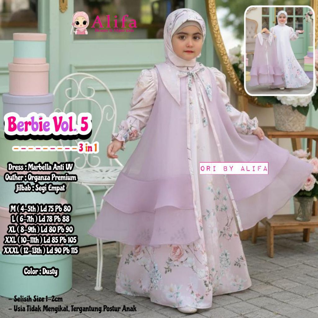 Berbie vol.5 by Alifa kids/gamis set hijab anak perempuan ORI Alifa kids