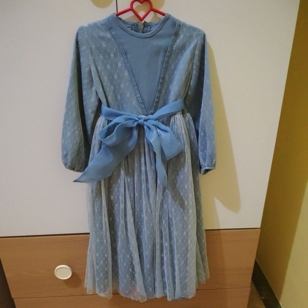 Gamis Tile Brukat Anak Biru Wardah Preloved