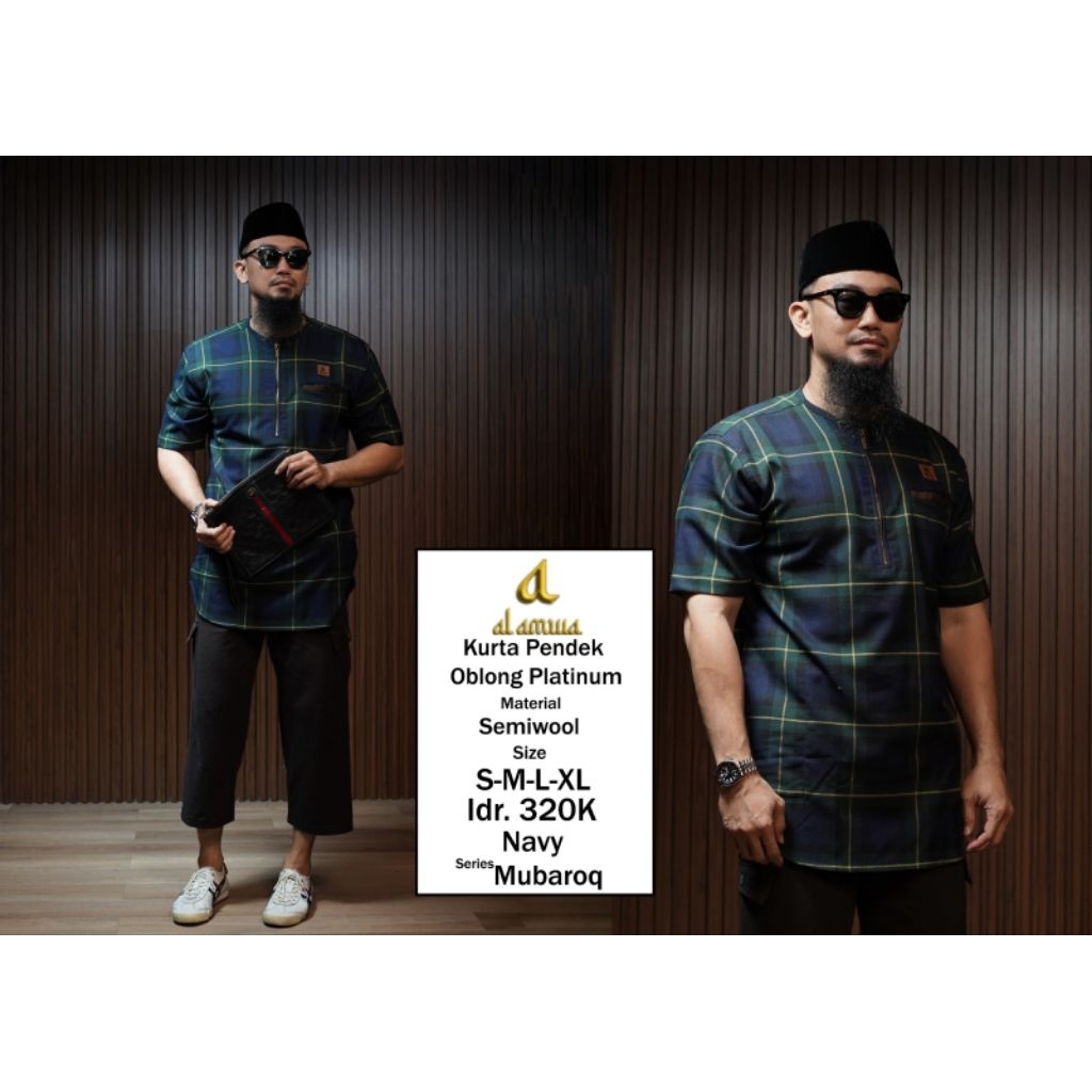 AL AMWA PLATINUM MUBAROK baju kurta motif lengan pendek -  atasan koko kemko pria - baju koku muslim