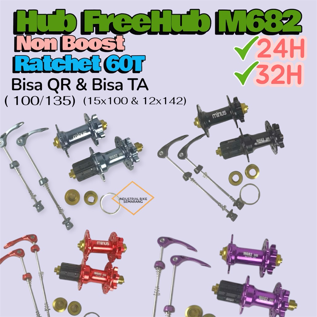 ( HFH M682 NON BOOST BISA TA & QR ) Hub Freehub Sepeda Free Hub Sepasang Minus QR 100 x 135 MM Kalau