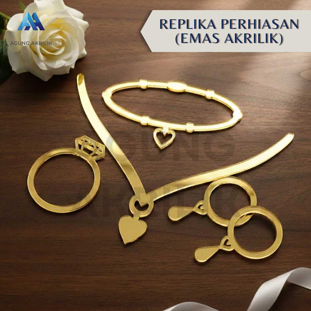 REPLIKA PERHIASAN AKRILIK EMAS SATU SET UNTUK HIASAN MAHAR