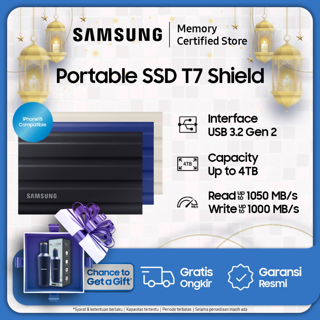 Samsung Portable SSD T7 Shield USB 3.2 Gen 2 - SSD Eksternal - 1TB / 2TB / 4TB