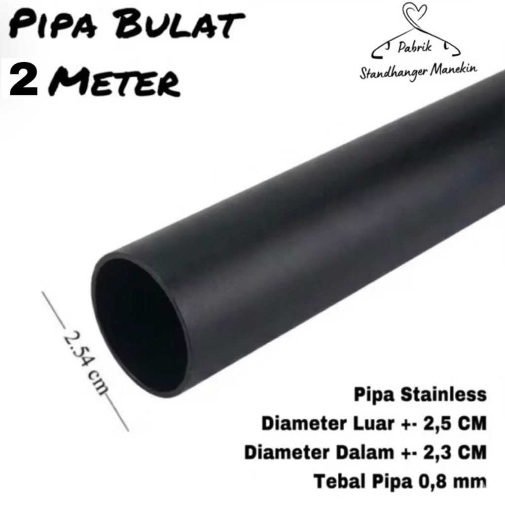Pipa Besi Bulat Stainless cat Hitam 2 Meter | Pipa Bulat Display | Besi Bulat 200 CM | Besi Bulat | 