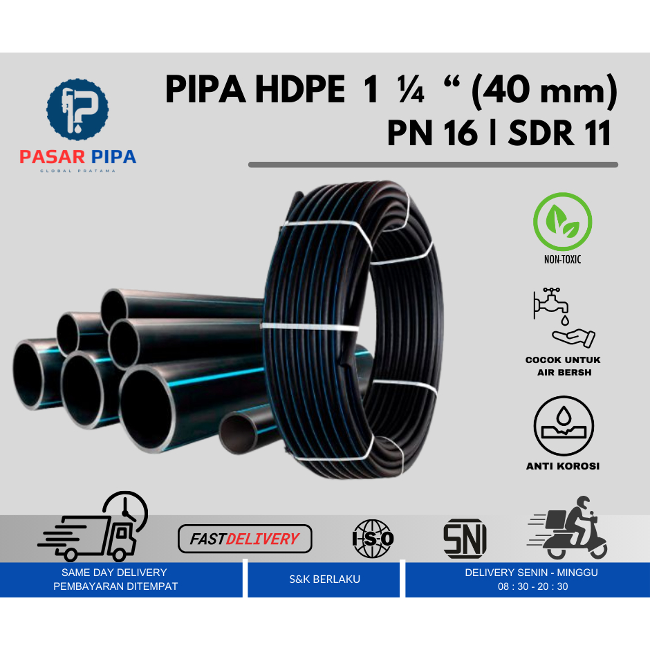 Pipa HDPE   2 1/2" inch PN 16  Selang HDPE Hitam per Roll 100 Meter