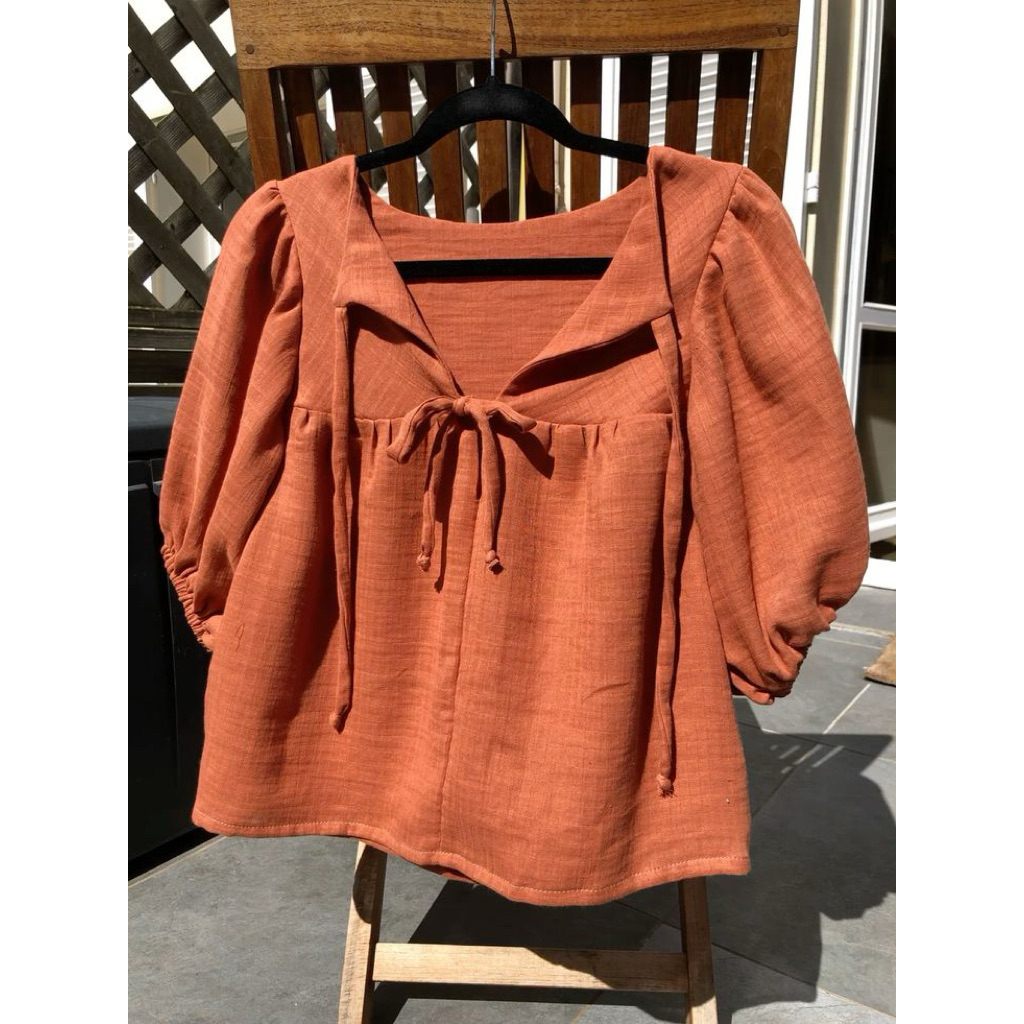 zara blouse crop lengan pendek /blouse lucu crinkle airflow