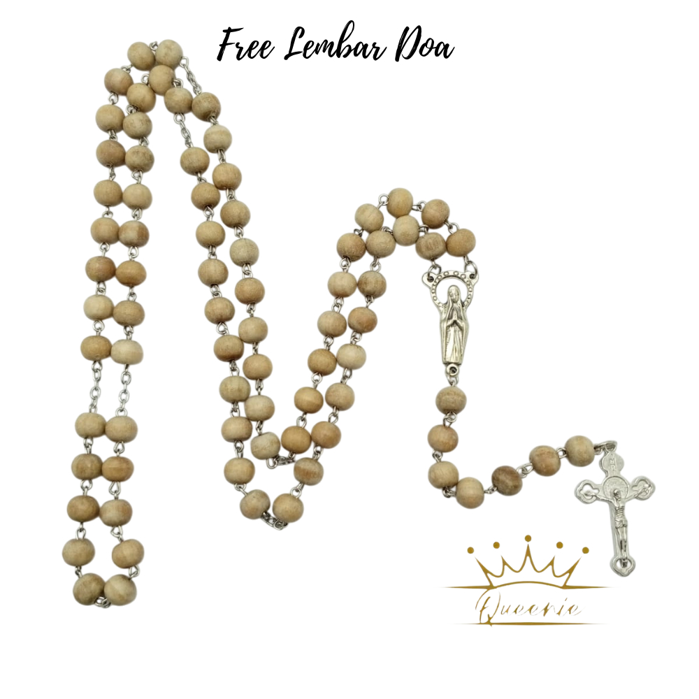 Rosario 77x Bapa Kami Kayu Cendana | Kalung Doa Katolik Free Lembar Doa