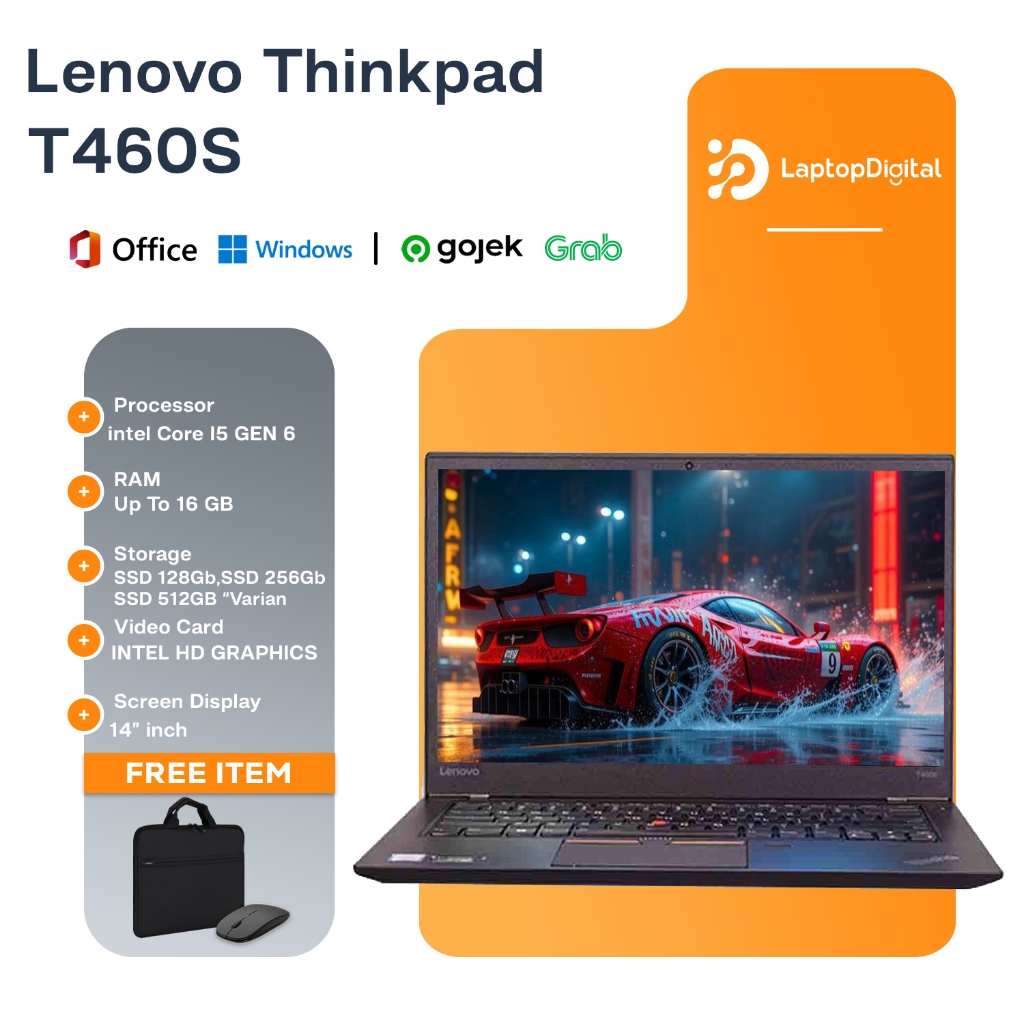 Laptop Lenovo ThinkPad T460s Core i5 Gen 6 | RAM 8GB/12GB/20GB | SSD 256GB Bonus Mouse Dan Tas