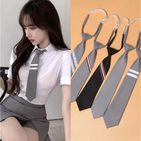 KIAMA - Dasi ABG Garis Korea Seifuku Abu Hitam Motif Lis Garis Dasi Pendek 33cm