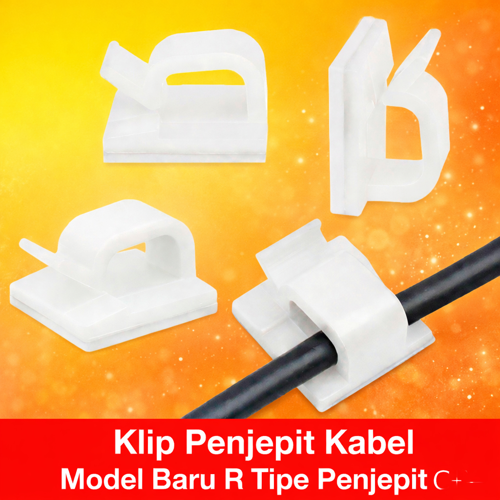 Klip Kabel Double Clip Clamp Penjepit Perapih Pengikat Kabel Listrik TV Meja Komputer Charger LAN Ru