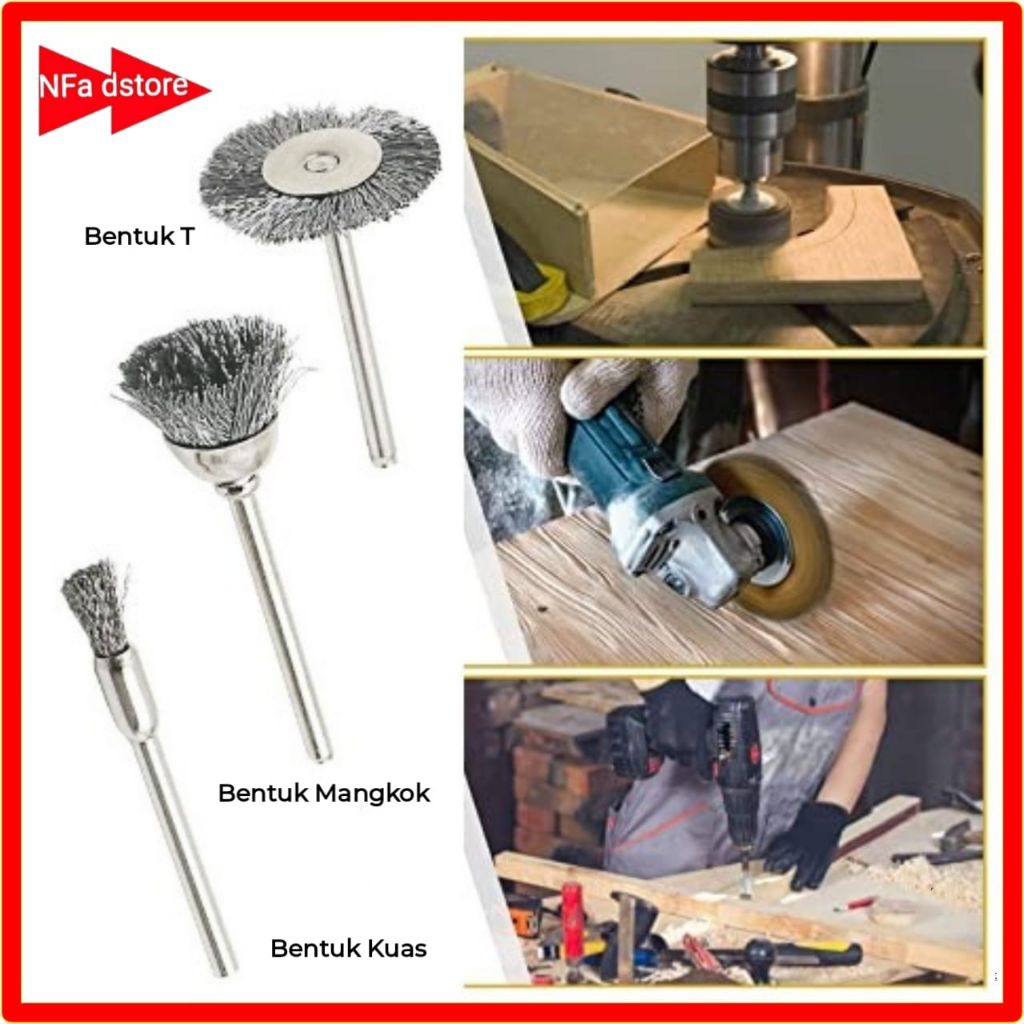 Mata Bor Sikat Kawat Mini Grinder Besi Baja As 3mm