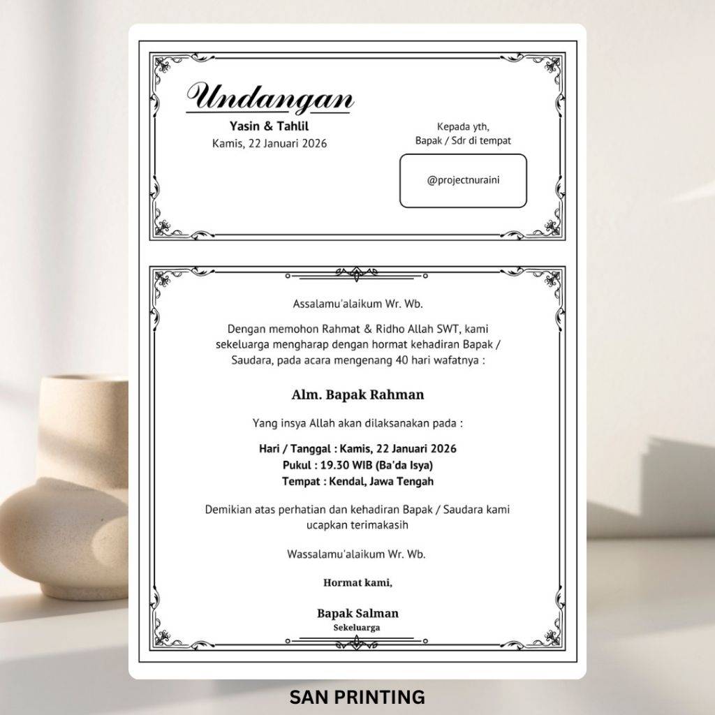 Undangan Tahlil isi 50 Custom Nama – Tahlilan 7, 40, 100, 1000 Hari | Islami | Custom