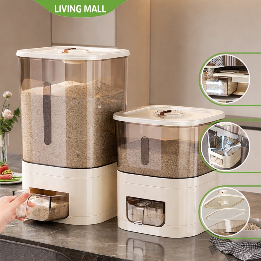 LIVING MALL Dispenser Tempat Beras 5kg-10kg Rice Dispenser E50A-E51A Tempat Wadah Penyimpanan Beras 