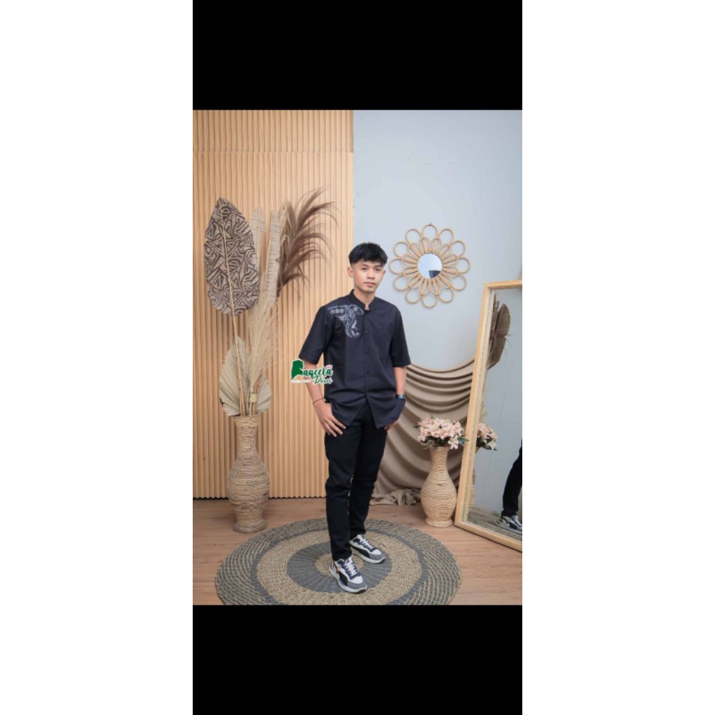 baju Koko bordir/ baju Koko hitam  lengan pendek/ Koko dewasa/ baju Koko/