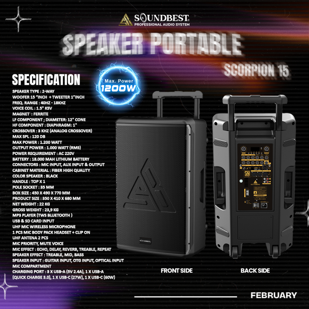 SOUNDBEST SPEAKER PORTABLE SCORPION 15 – GARANSI RESMI SOUNDBEST