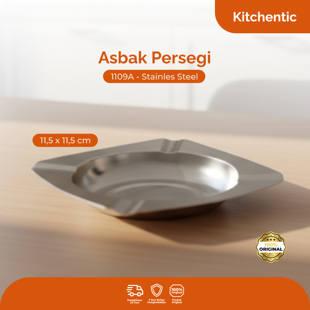 KitchenTic - Asbak Rokok Stainless Besi Persegi Kotak / Tempat Abu Rokok Kaleng 1109A