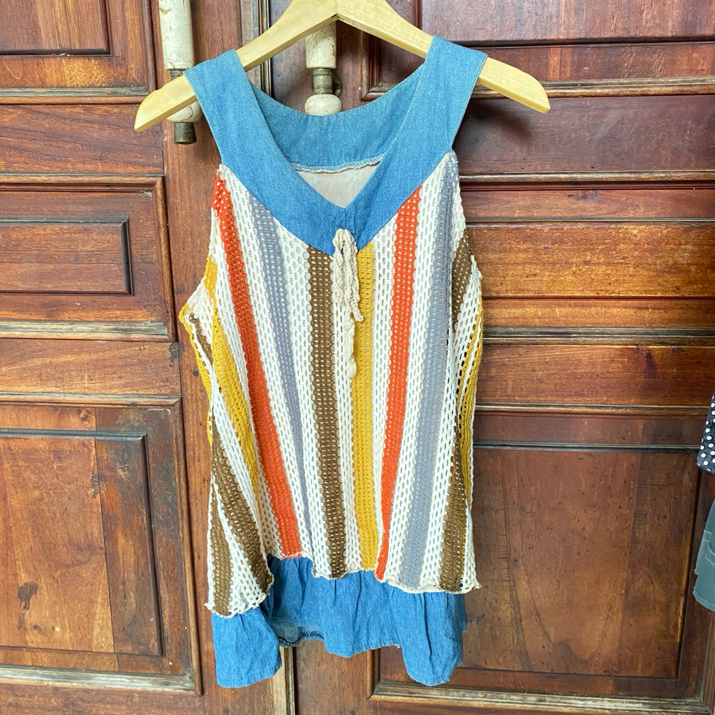 preloved vest/ kutung denim mix rajut