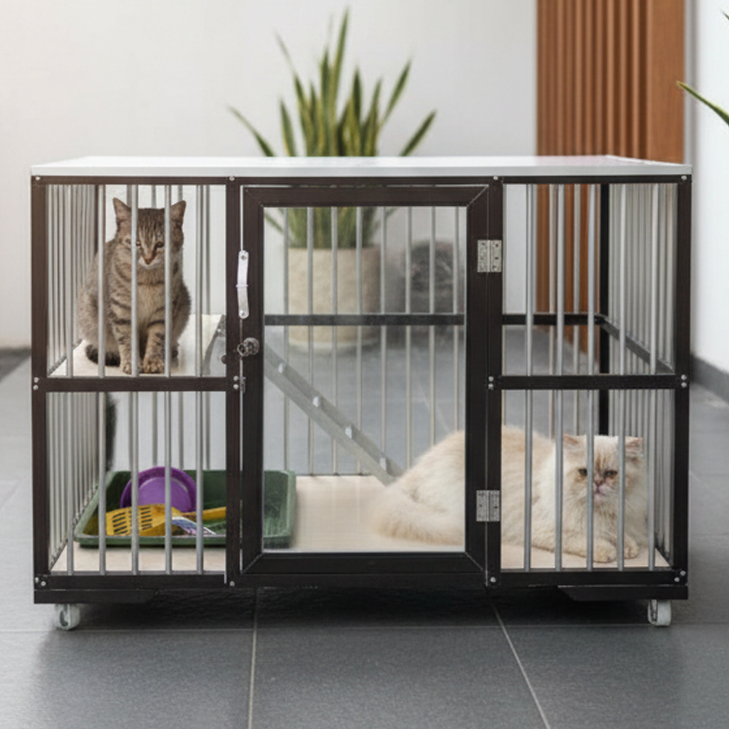 Ready stock Kandang Kucing Aluminium 1 Pintu 90x60x67 cm Anti Karat + Bonus 6 Item Jawa Bali