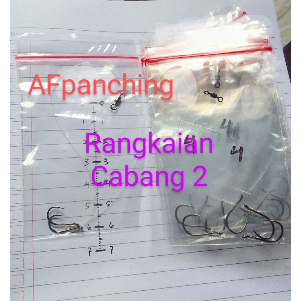 rangkaian pancing cabang 2 mata kail