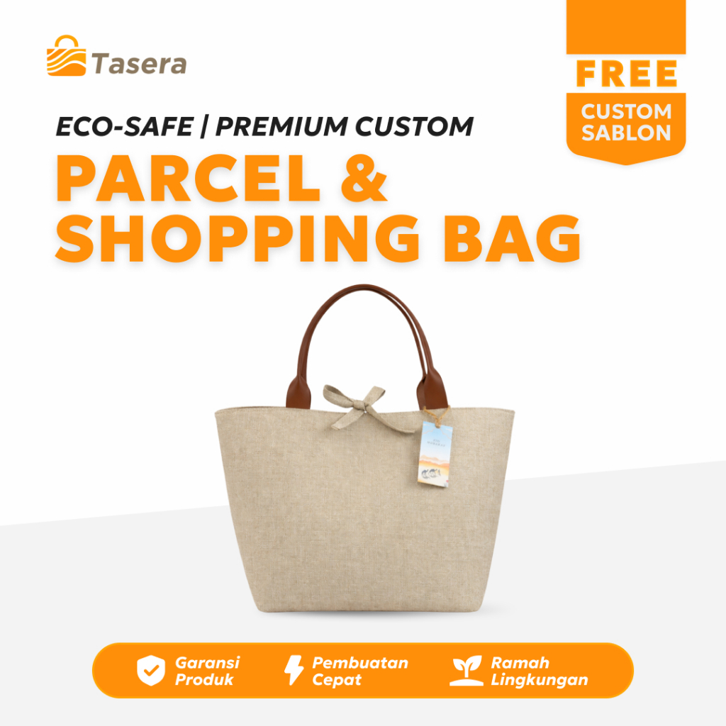 Tas Tote Bag Bahan Goni Custom - Tas Parcel Hampers Lebaran Tas Tote Bag Karung Goni Laminasi Premiu