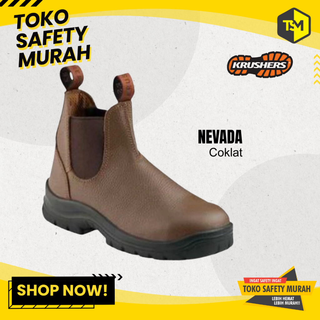 KRUSHERS NEVADA Sepatu Safety Kerja – Steel Toe Cap, Kulit Premium, Sol PU Anti Slip | Size 37–44
