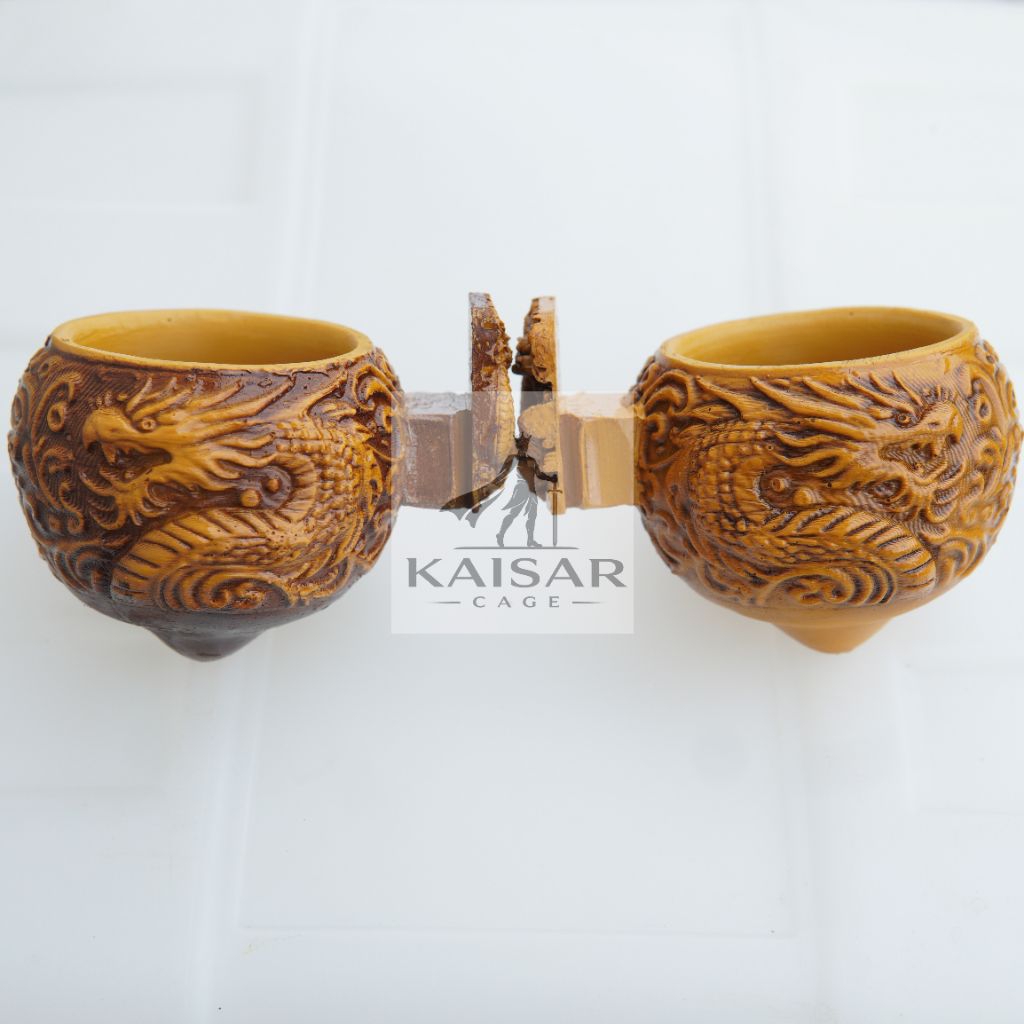 Cepuk pakan burung Murai anis kacer Branjangan dll cangkir wadah sangkar jumbo ukiran naga diameter 